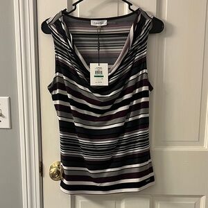 Calvin Klein Women's Striped Sleeveless Top - Plum, Black, Gray, White